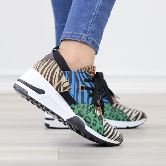 Animal Print Fashion Comfort Wedge Heel Sneakers Shoes - Picture 5 of 13